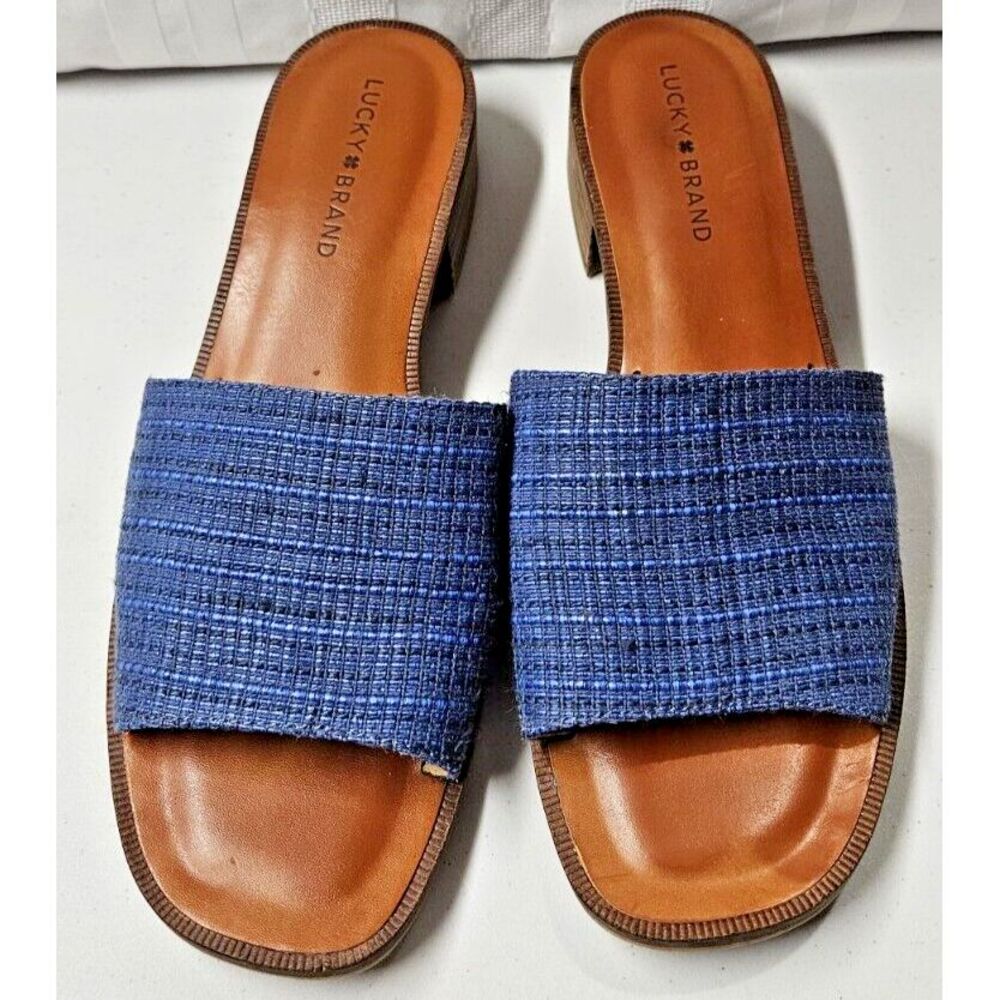 LUCKY BRAND women Frijana slide sandals Natural Pala woven fabric size 10M/42